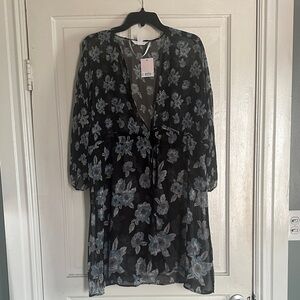 LC Lauren Conrad Black Dress with Blue Flowers Coverup